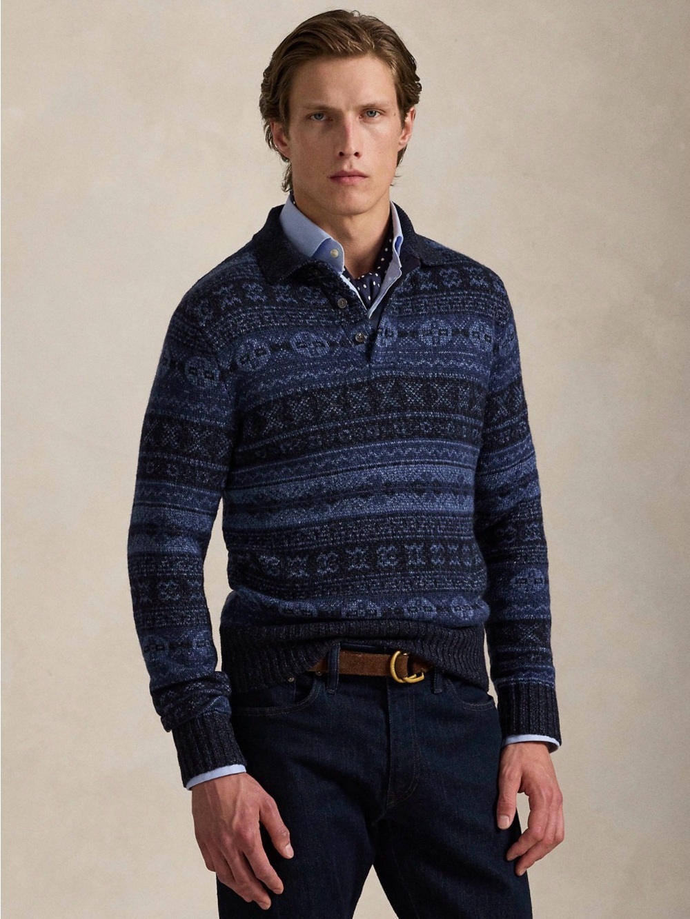 Ralph Lauren Navy and Dark Blue Patterned Polo Cardigan